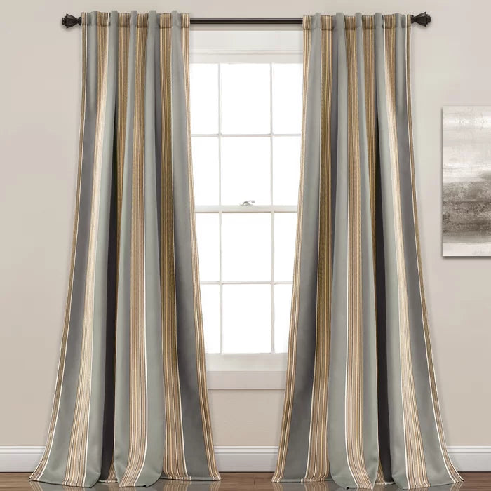 Cheesman Striped Room Darkening Thermal Rod Pocket Curtain Panels, 52