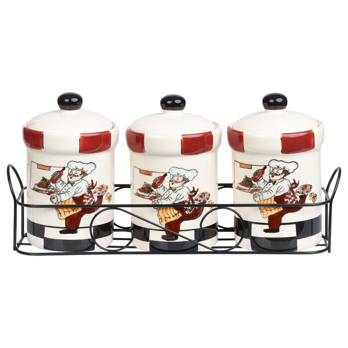 Chef Ceramic Three Piece Jar Set with Metal Basket #9678