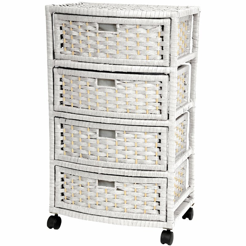 White Chelsey 4 Drawer Rolling Storage Chest 7816