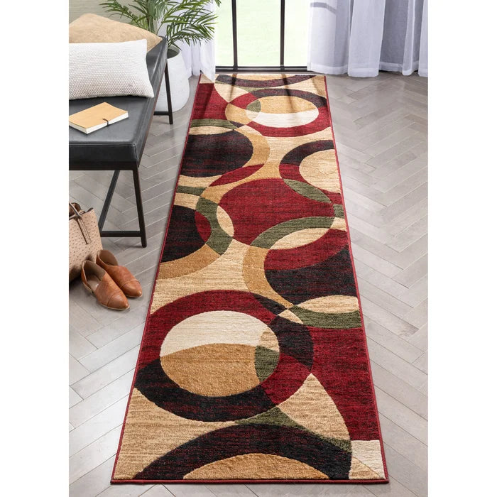 Chelsi Geometric Area Rug in Red, Runner 2'7