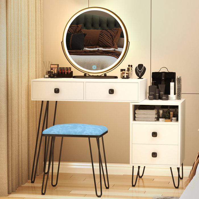 White Cheneyville Vanity Set with Stool and Mirror