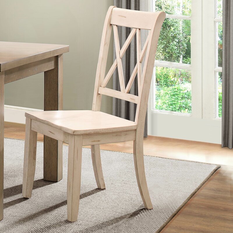 Cheryll Solid Wood Cross Back Side Chair in White Sand Set of 2