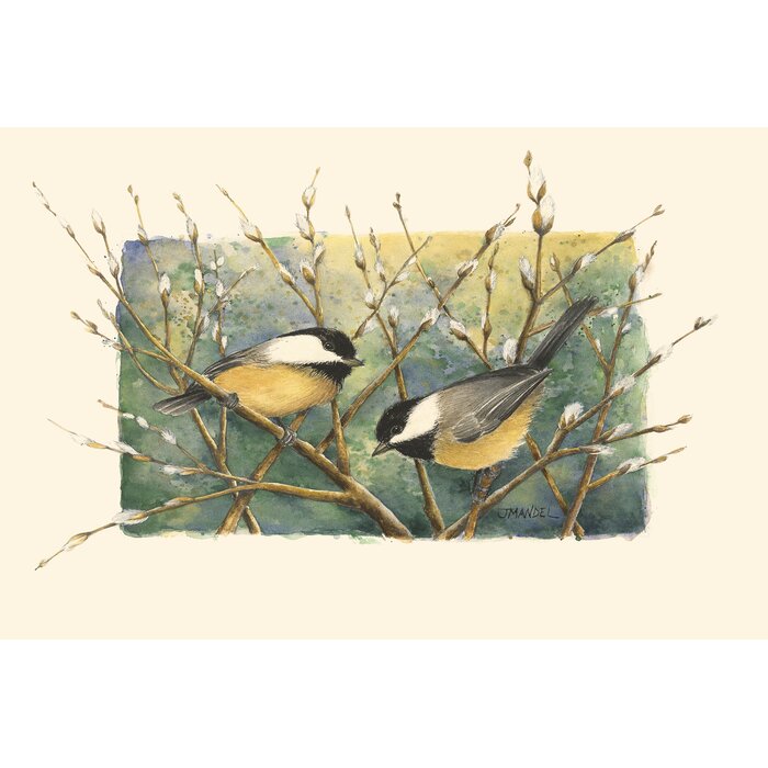 Chickadees And Pussy Willow - Wrapped Canvas Painting, 12