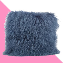 Load image into Gallery viewer, 16&quot; x 16&quot; Blue / Gray Chyral Lamb Fur Square 100% Wool Pillow Cover &amp; Insert

