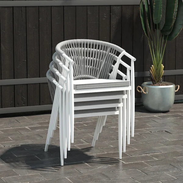 Circi Stacking Patio Dining Armchair with Cushion (Set of 4)
