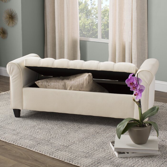 Claxton Upholstered Flip top Storage Bench Ivory #1208HW