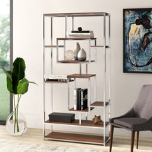 Load image into Gallery viewer, Clements 71&quot; H x 36&quot; W Iron Geometric Bookcase  Light Walnut 3451RR

