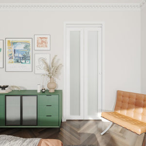30" x 80" Closet Frame Glass Bi-Fold Doors with Installation Hardware Kit