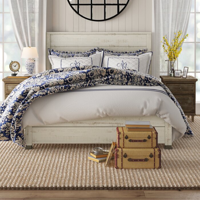 Full Shabby White Clove Solid Wood Bed - 2 Boxes