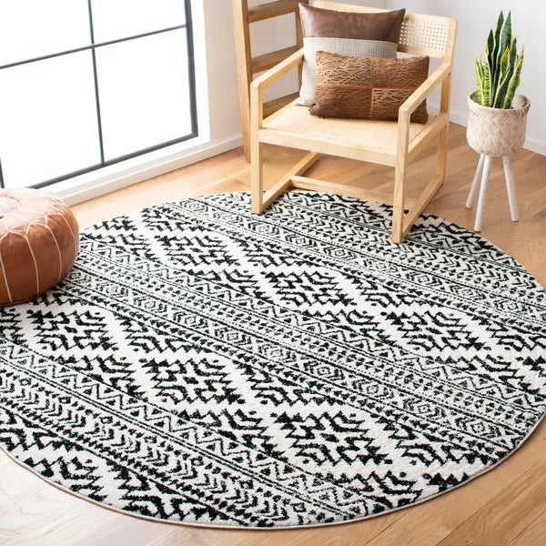 Cobos Power Loom Performance Black/Ivory Rug - 5' round