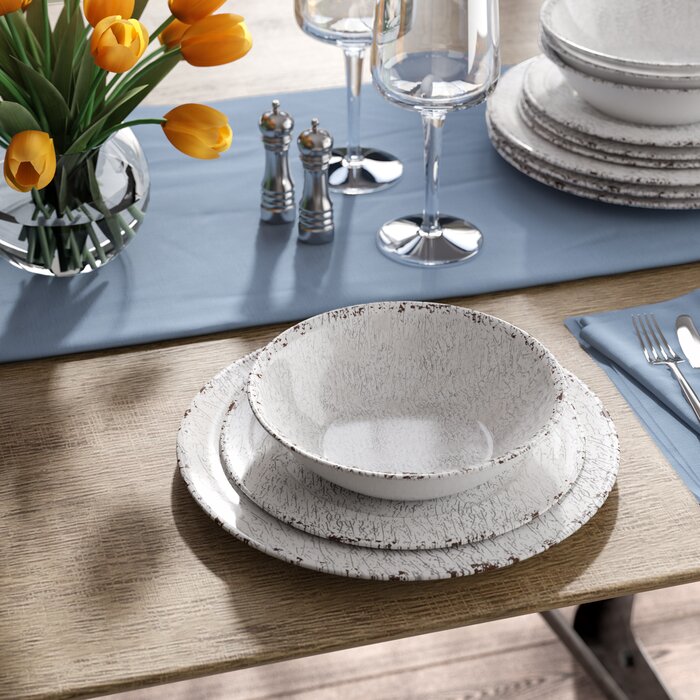 Cogswell Mauna Crackle 24 Piece Melamine Dinnerware Set, Set for 8 #1352HW