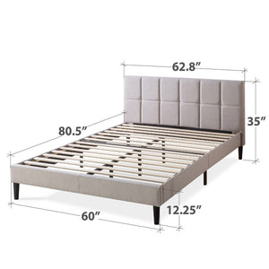 Beige Colby Queen Tufted Upholstered Low Profile Platform Bed 2868AH