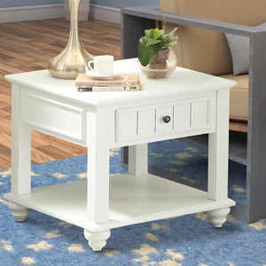 Collin White Bottom Shelf Wooden End Table with Storage (SB1230)