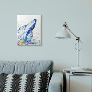 'Colorful Ocean Sea Whale Animal Watercolor Painting' Graphic Art on Canvas 2195CDR/GL