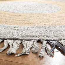 Load image into Gallery viewer, Colson Handmade Flatweave Light Gray/ Natural Rug, Round 6&#39;
