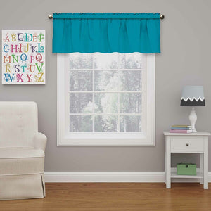 42" W x 18" L Rich Teal Columbia Solid Color Cotton Ruffled 42'' Window Valance, 4 curtain panels