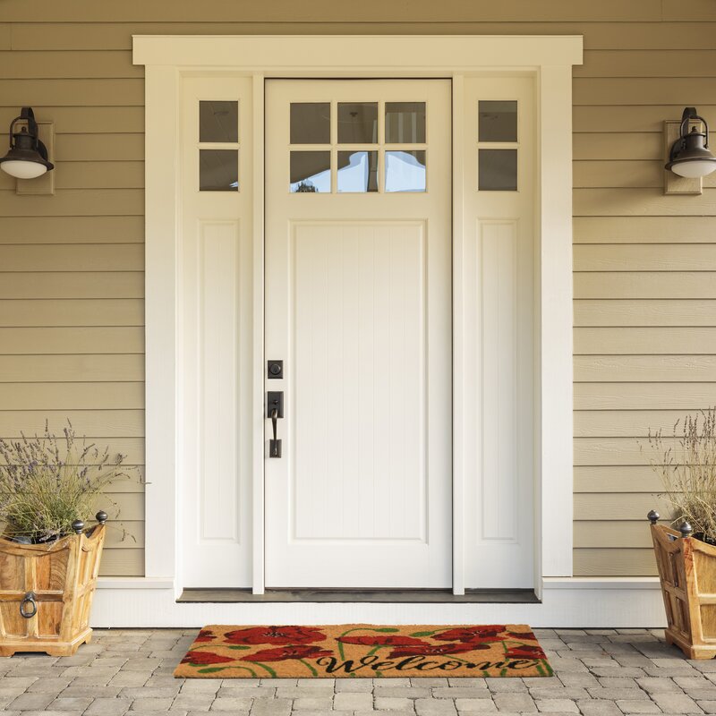 Brown Connally Welcome Poppy Flowers Natural Coir 30 in. x 18 in. Non-Slip Outdoor Door Mat 474AH