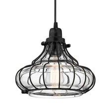 Load image into Gallery viewer, Black Metal Conical Pendant Light with Clear Glass Shade - 10&quot; x 10&quot; x 9.5&quot;/68.5&quot;
