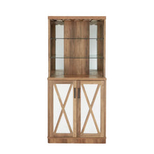 Load image into Gallery viewer, Reclaimed Barnwood Corner Bar Cabinet with Mirrored Panels
