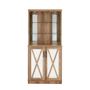 Reclaimed Barnwood Corner Bar Cabinet with Mirrored Panels