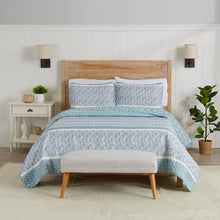 Load image into Gallery viewer, King Quilt + 2 Shams Blue/White Cotton Blend Reversible Traditional Quilt Set
