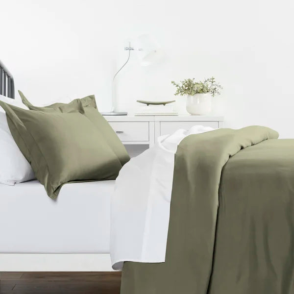 Full/Queen Duvet Cover + 2 Standard Shams Sage Courtemanche Microfiber Traditional Duvet Cover Set