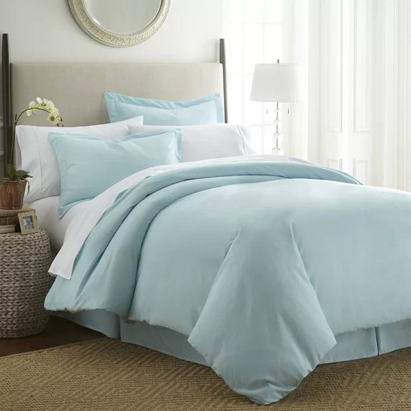 Full/Queen Duvet Cover + 2 Standard Shams Aqua Courtemanche Microfiber Traditional Duvet Cover Set