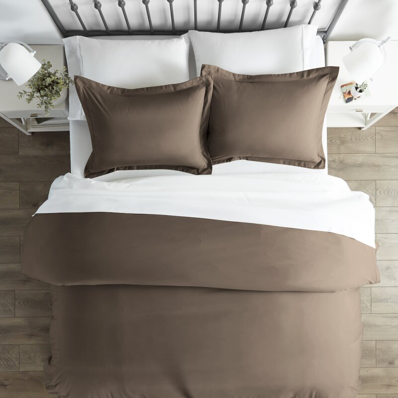 King/Cal. King Duvet Cover + 2 King Shams Taupe Courtemanche Microfiber Traditional Duvet Cover Set