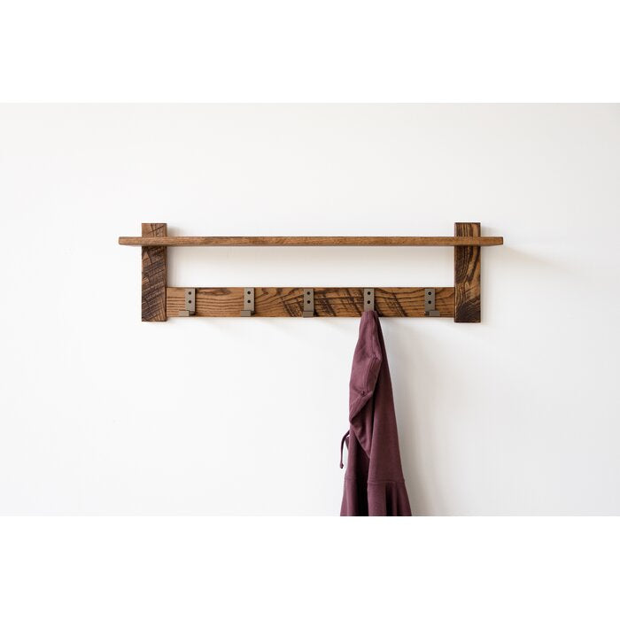 Crowell Solid Wood 5 - Hook Wall Mounted Coat Rack with Storage Rustic Charcoal MH57