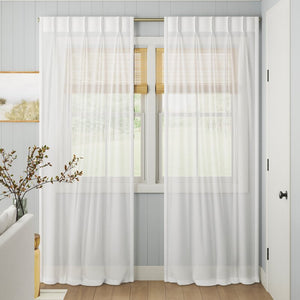 27" x 96" Cushing Winter White Solid Color Sheer Pinch Pleat Curtain Panels (Set of 2)