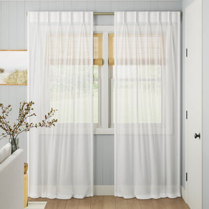 Cushing Winter White Solid Color Sheer Pinch Pleat Curtain Panels (Set of 6) 2378CDR