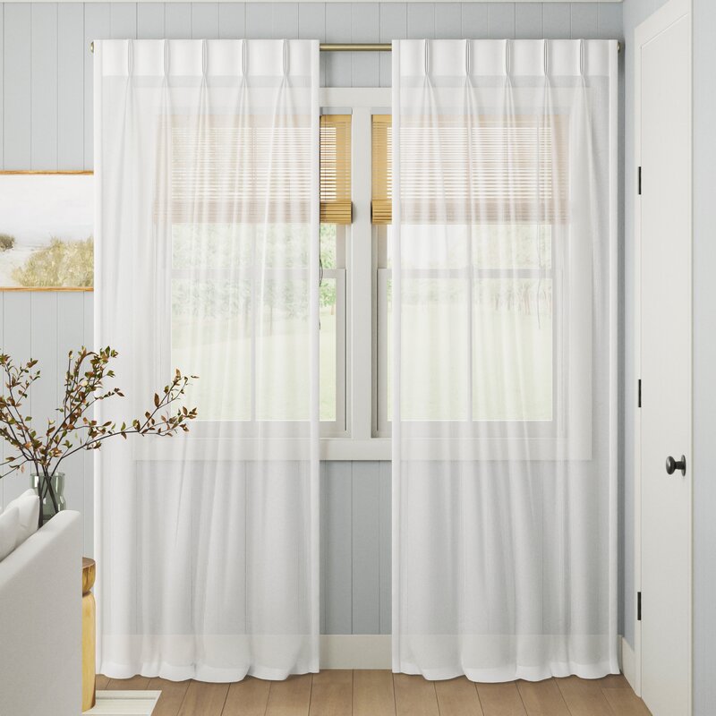 Cushing Winter White Solid Color Sheer Pinch Pleat Curtain Panels (Set of 6) 2378CDR