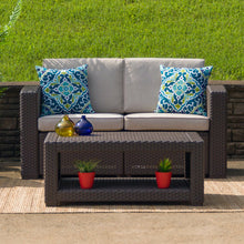 Load image into Gallery viewer, Chocolate Brown Faux Rattan Loveseat with All-Weather Beige Cushions
