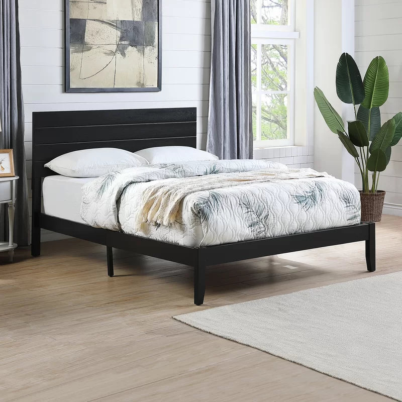 Black Damaris Queen Solid Wood Platform Bed