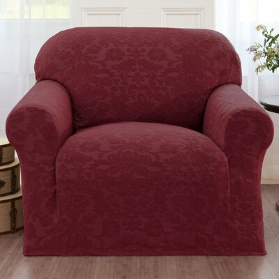 Damask Box Cushion Armchair Slipcover - Burgundy - 405DC