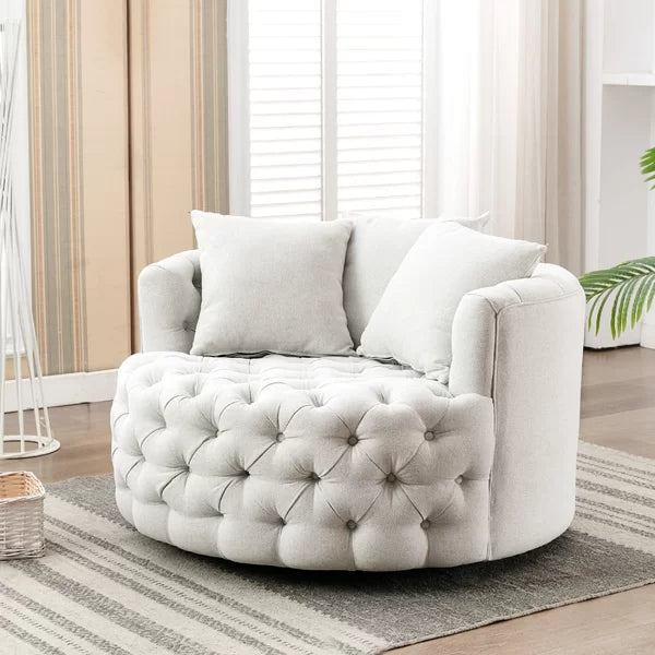 Damis 42.5 Wide Tufted Linen Swivel Barrel Chair Salvage Co