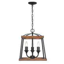 Load image into Gallery viewer, Rustic Oak Daniela 3 - Light Lantern Geometric Chandelier with Wood Accents
