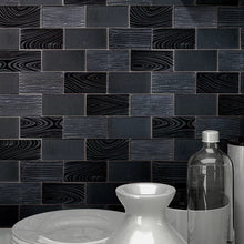 Load image into Gallery viewer, Dark knight 2&quot; x 4&quot; Glass Brick Joint Wood look Mosaic Wall Tile - 9.6 sq. ft.

