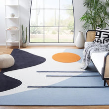 Load image into Gallery viewer, Dash Abstract Handmade Tufted Wool Area Rug in Ivory/Blue 4&#39; x 6&#39;
