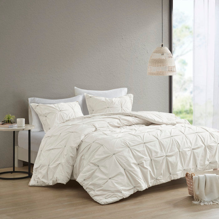 Full/Queen Duvet Cover + 2 Standard Shams White Dasya 100% Cotton 200 TC Modern & Contemporary 3 Piece Duvet Cover Set