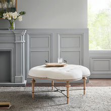 Load image into Gallery viewer, Daulton Tufted Cocktail Ottoman in Ivory Fabric with Wheat Solid Wood Legs #9919
