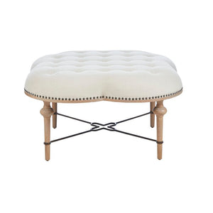 Daulton Tufted Cocktail Ottoman in Ivory Fabric with Wheat Solid Wood Legs #9919