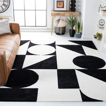 Load image into Gallery viewer, Dave Geometric Handmade Tufted Wool Area Rug in Ivory/Black 2&#39;3&quot; x 6&#39;
