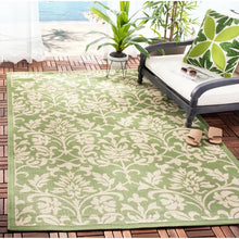 Load image into Gallery viewer, Davonia Damask Indoor / Outdoor Area Rug in Green 4&#39; x 5&#39;7&quot;
