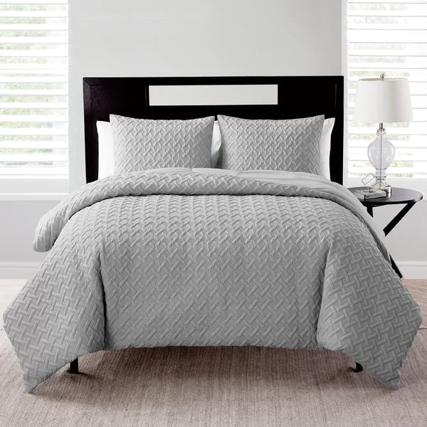 Full/Queen Comforter + 2 Standard Shams Gray Daziel Microfiber Modern & Contemporary Comforter Set