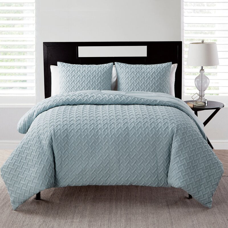 King Comforter + 2 Standard Shams Blue Daziel Microfiber Modern & Contemporary Comforter Set
