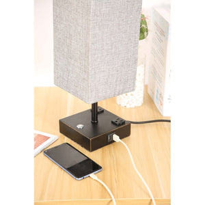 Dearld 15" Black Desk Table Lamp with USB and Outlet