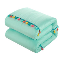 Load image into Gallery viewer, Twin Aqua Decoteau Tassel Reversible Comforter Set 1691AH

