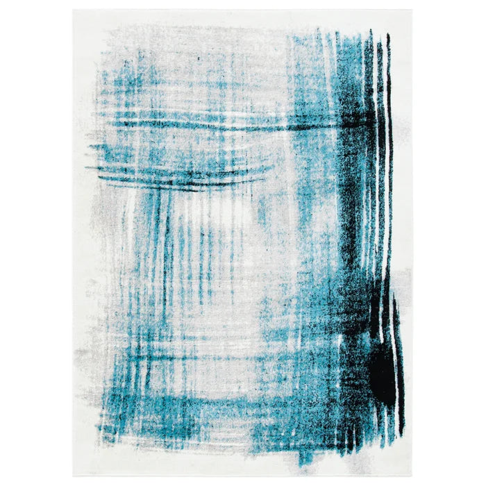 Deliah Power Loom Performance Ivory/Teal Rug, Rectangle 6' x 9'