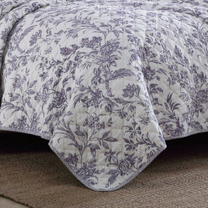 King Quilt + 2 King Shams Delilia Floral Purple/White 100% Cotton Reversible Quilt Set